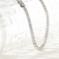 S925 3.3mm Lab Diamond 4 - Prong Basket - Set Tennis Necklace with Side - clasp (13") - MMR