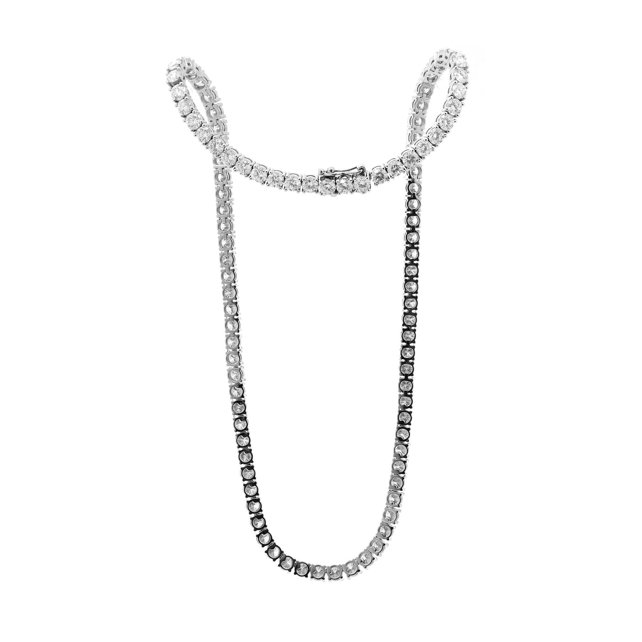 S925 3.3mm Lab Diamond 4 - Prong Basket - Set Tennis Necklace with Side - clasp (13") - MMR