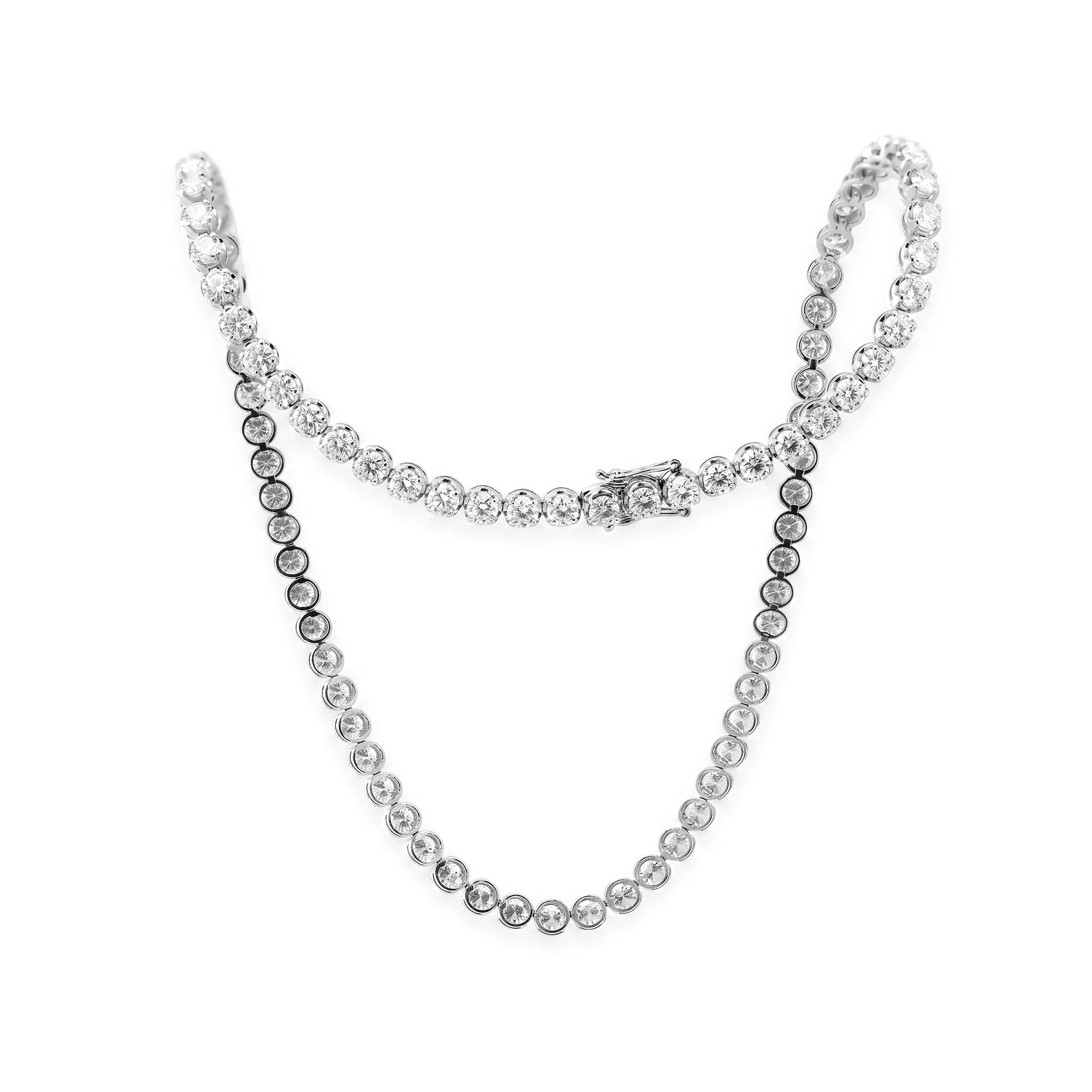 S925 3.5mm Moissanite Crown - Set Tennis Necklace with Side - Clasp (15") - MMR