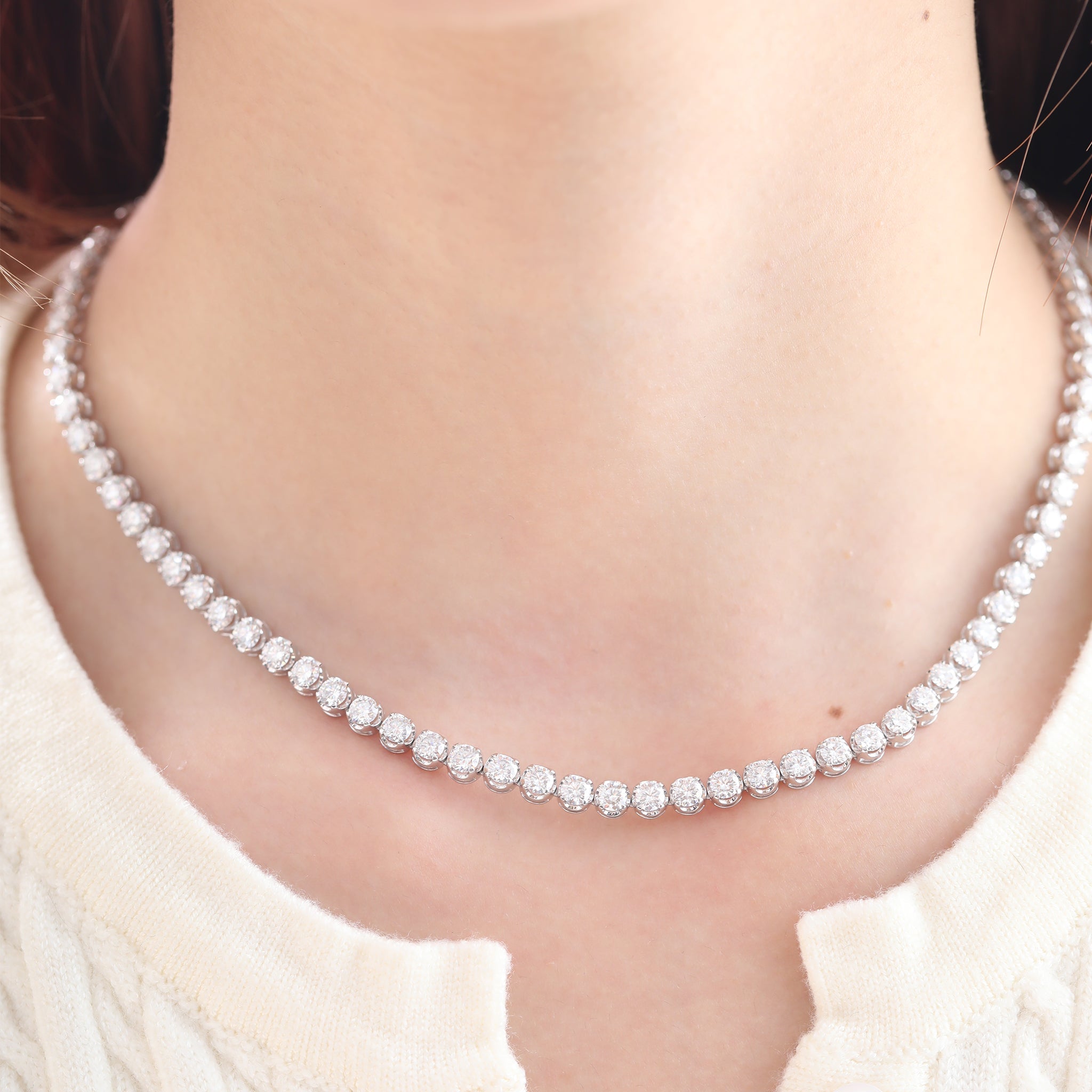S925 3.5mm Moissanite Crown - Set Tennis Necklace with Side - Clasp (15") - MMR