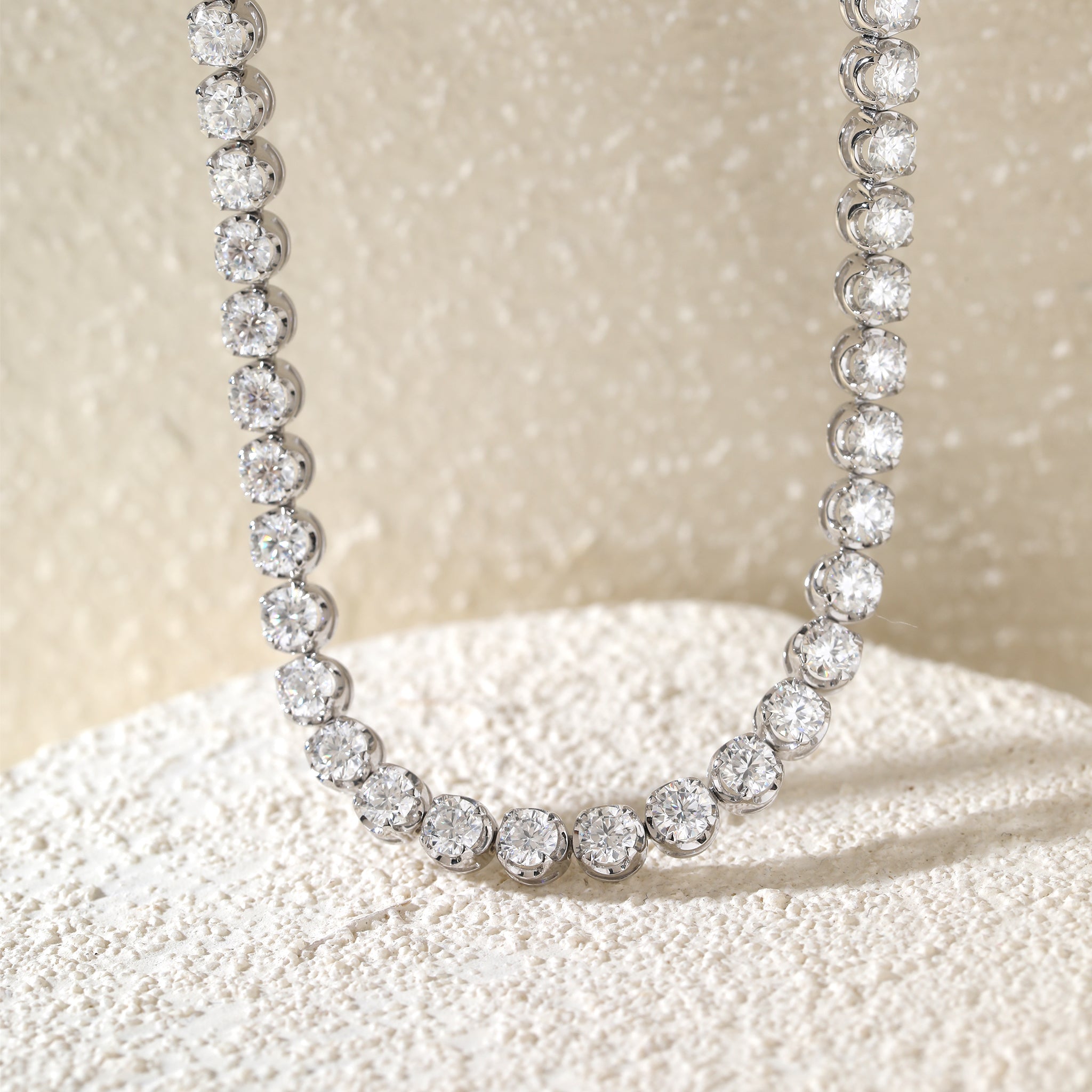 S925 3.5mm Moissanite Crown - Set Tennis Necklace with Side - Clasp (15") - MMR