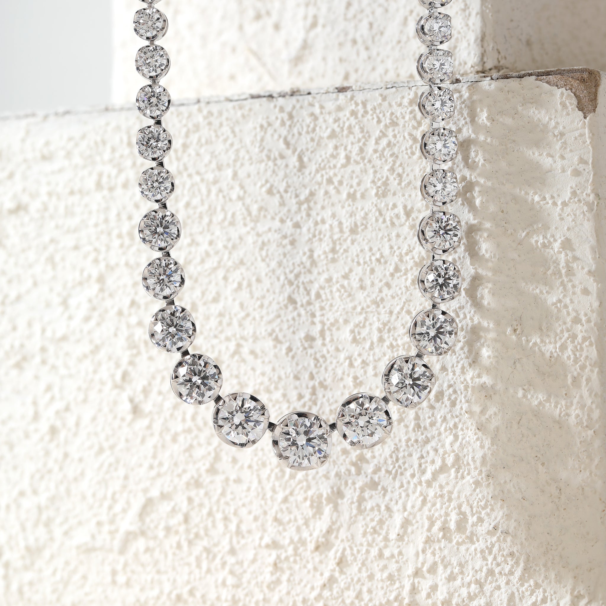 S925 Graduated Lab Diamond Crown - Set Tennis Necklace with Side - clasp (15.5") - MMR