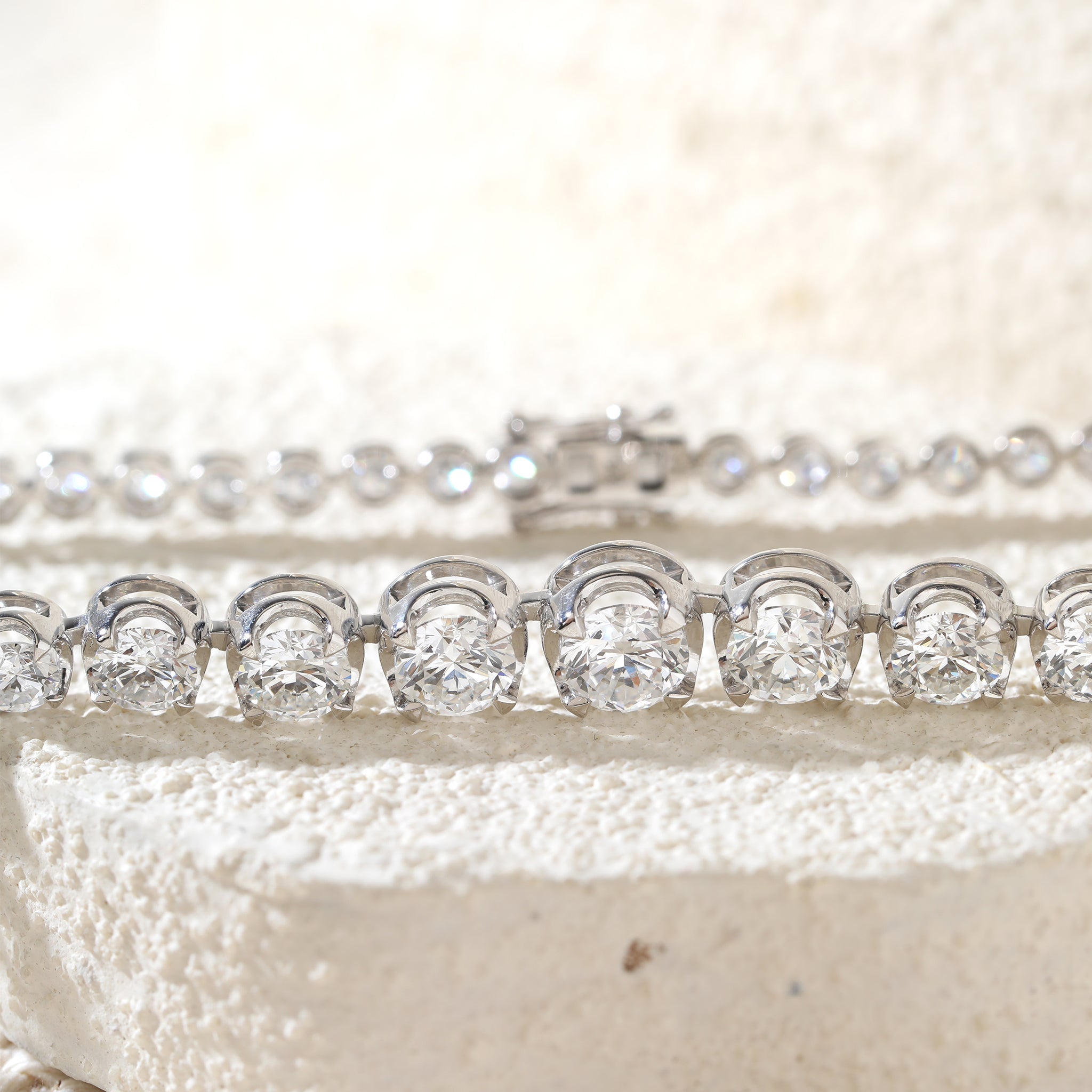 S925 Graduated Lab Diamond Crown - Set Tennis Necklace with Side - clasp (15.5") - MMR