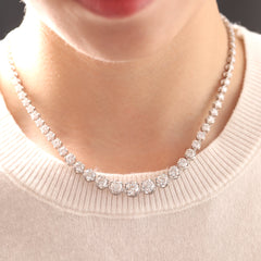 S925 Graduated Lab Diamond Crown - Set Tennis Necklace with Side - clasp (15.5") - MMR