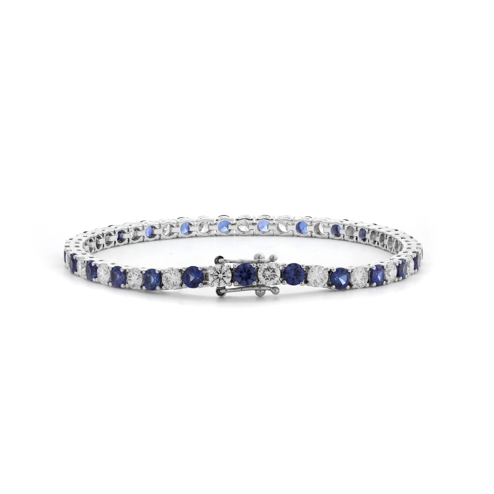 Special Offer 14K White Gold 3.2mm Brilliant Cut Lab Diamond &Lab Sapphire Tennis Bracelet (6.75") - MMR