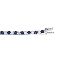Special Offer 14K White Gold 3.2mm Brilliant Cut Lab Diamond &Lab Sapphire Tennis Bracelet (6.75") - MMR