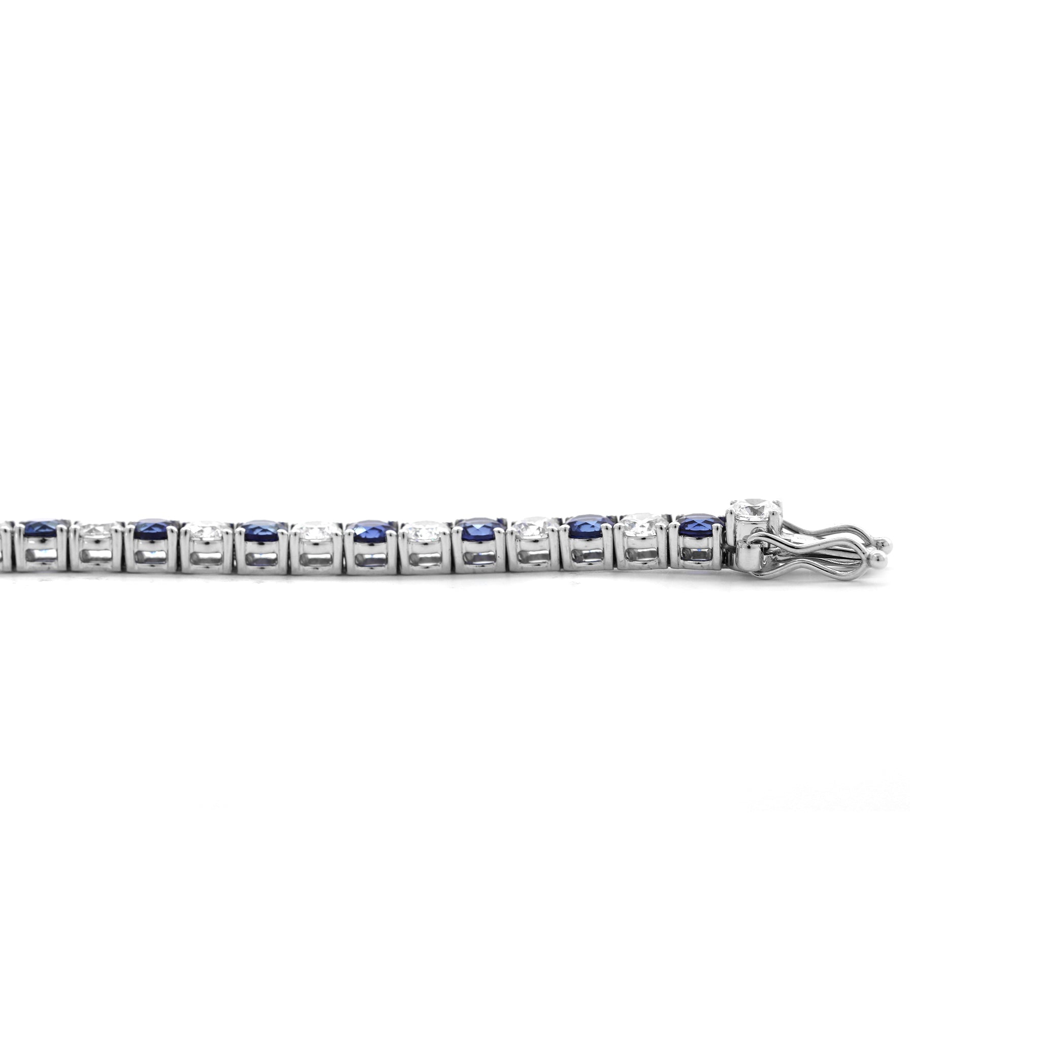 Special Offer 14K White Gold 3.2mm Brilliant Cut Lab Diamond &Lab Sapphire Tennis Bracelet (6.75") - MMR