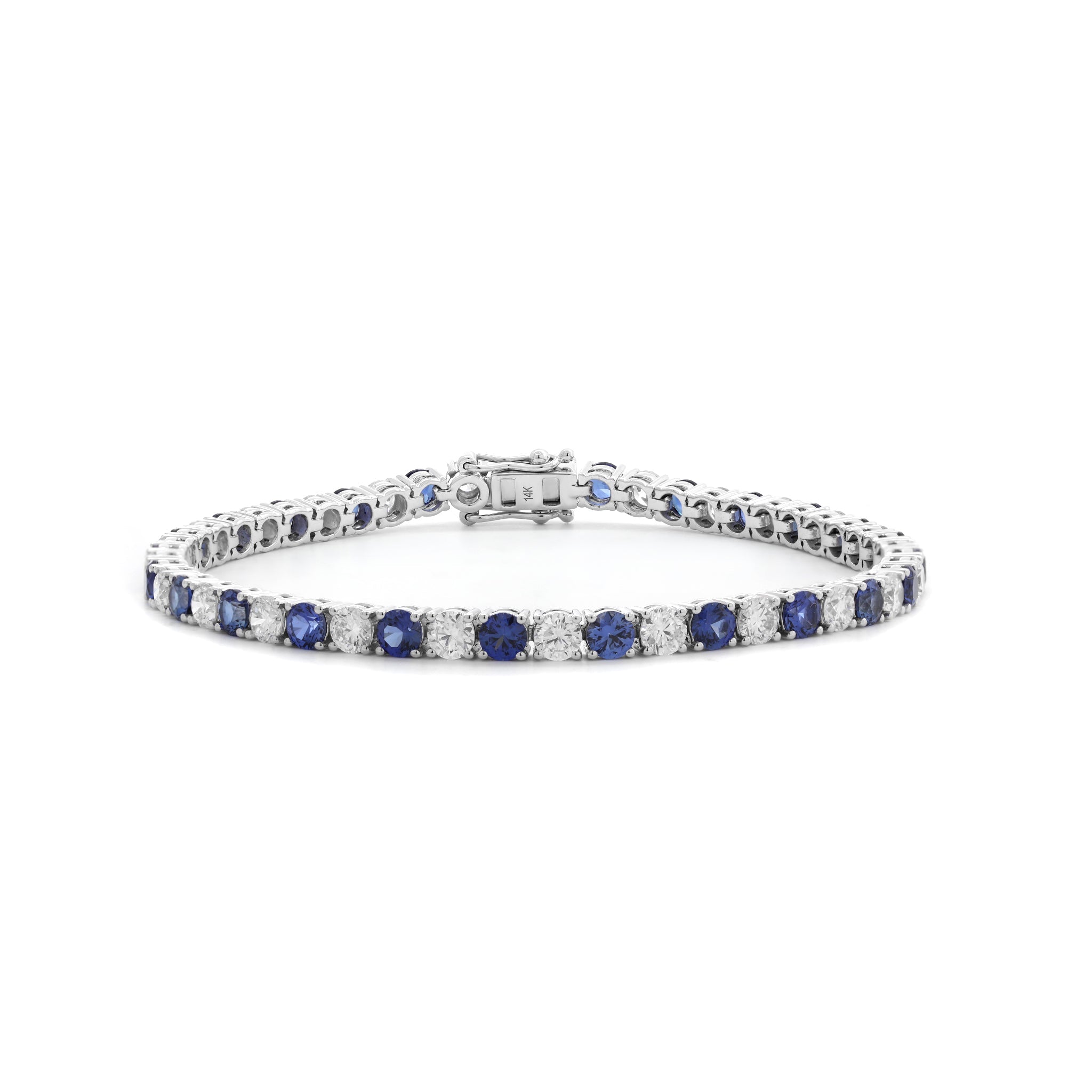 Special Offer 14K White Gold 3.2mm Brilliant Cut Lab Diamond &Lab Sapphire Tennis Bracelet (6.75") - MMR