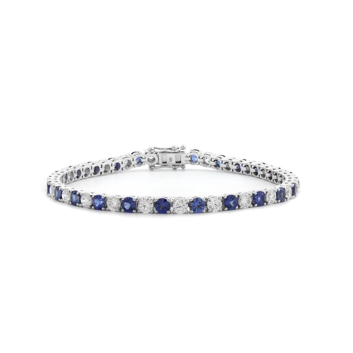 Special Offer 14K White Gold 3.2mm Brilliant Cut Lab Diamond &Lab Sapphire Tennis Bracelet (6.75") - MMR