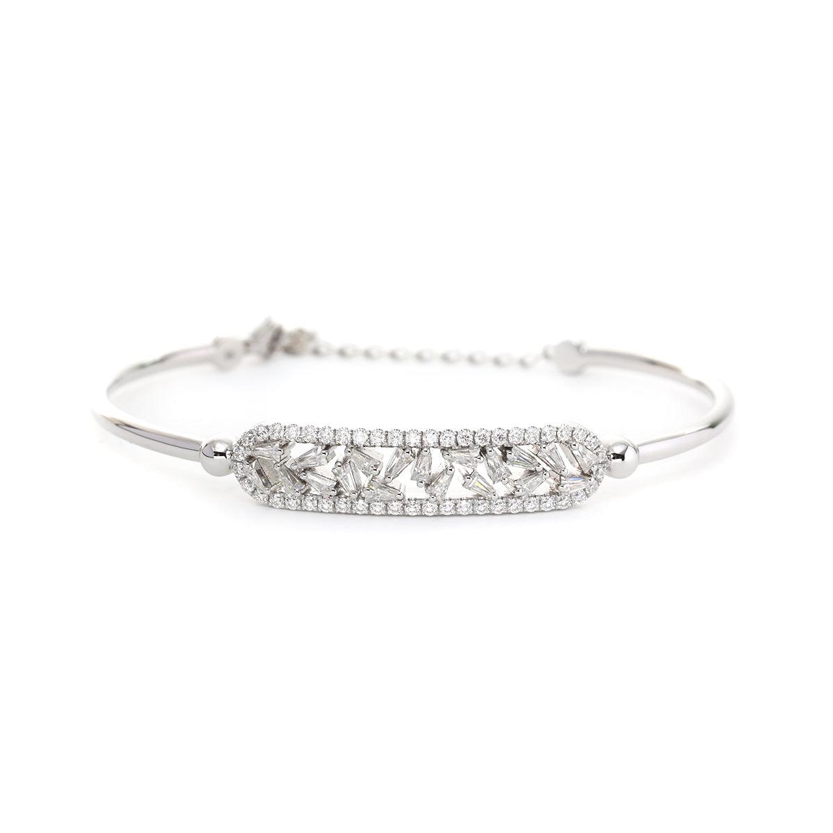 Tapered Baguette & Round Cut Lab Diamond Open Bangle Bracelet - MMR