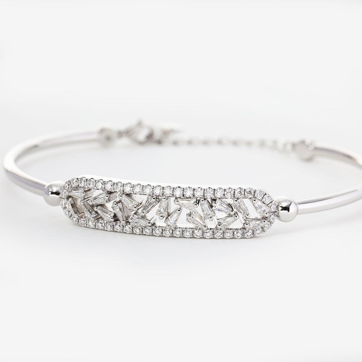 Tapered Baguette & Round Cut Lab Diamond Open Bangle Bracelet - MMR