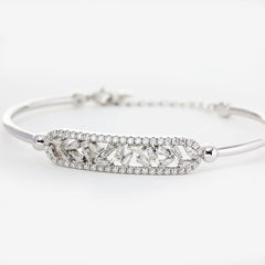 Tapered Baguette & Round Cut Lab Diamond Open Bangle Bracelet - MMR
