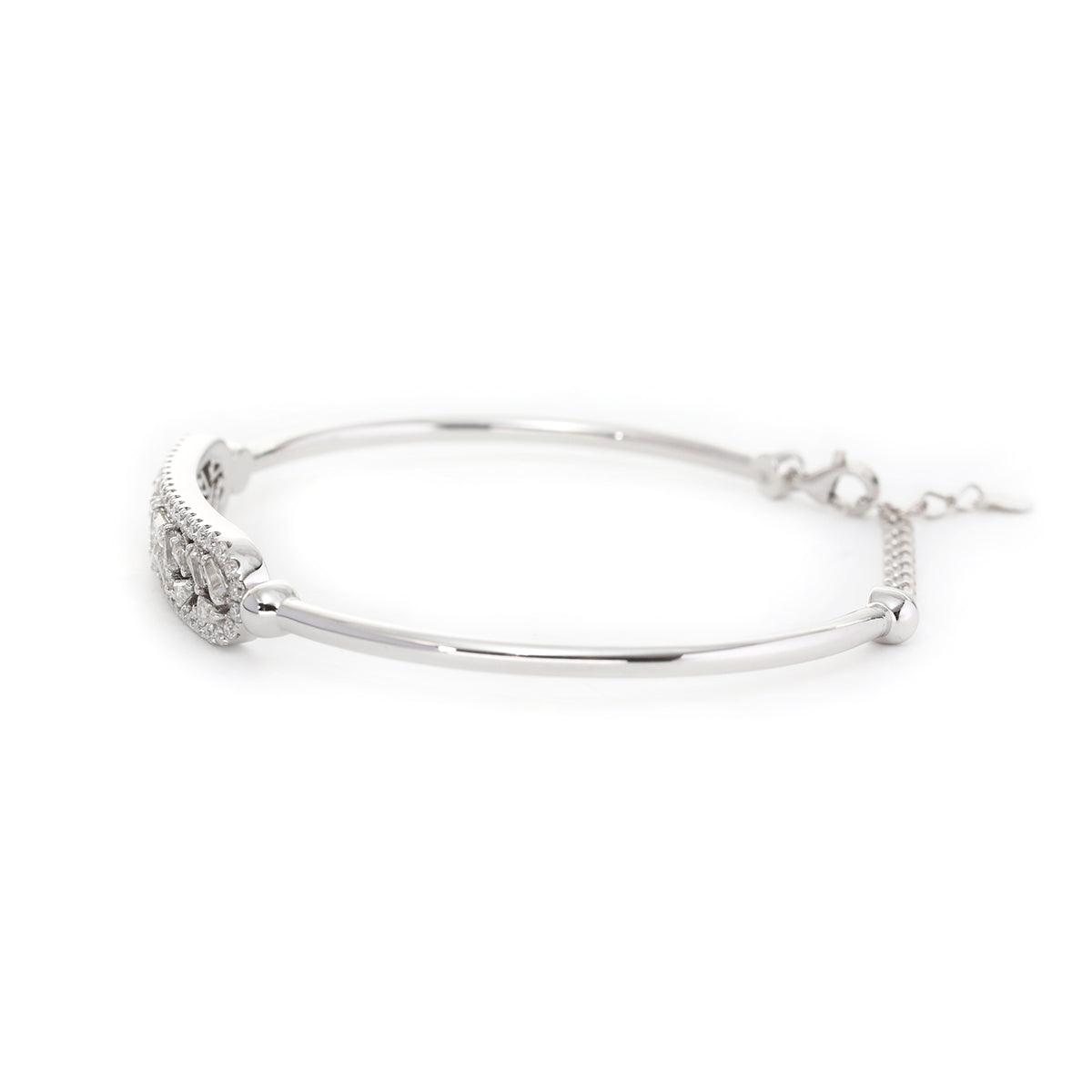 Tapered Baguette & Round Cut Lab Diamond Open Bangle Bracelet - MMR